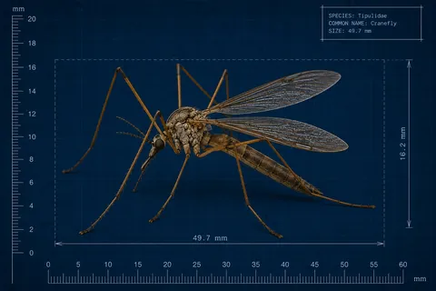 Blueprint specimen drawing of a crane fly